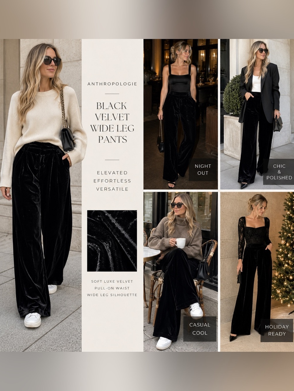Anthropologie Black Velvet Wide Leg Pants High Rise Size Medium